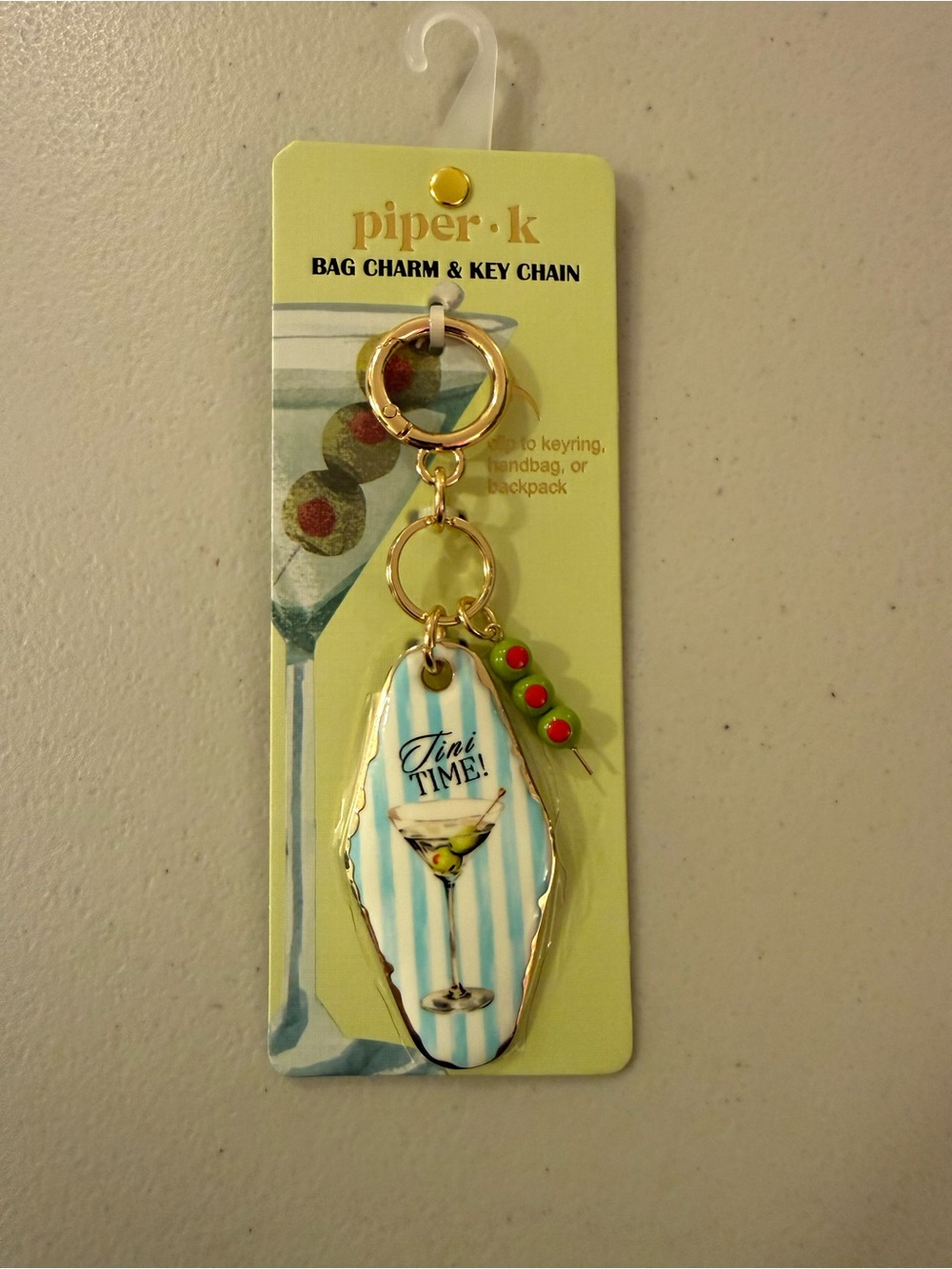 Piper K Martini Bag Charm & Key Chain - Blue, White, Gold - *BRAND NEW*